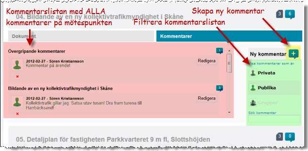 Oavsett metod så visas därefter en lista med mötespunktens filer: För mer information om kommentarer, se Det du ser här