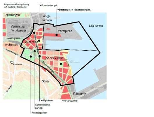 Programförslaget bygger på följande antaganden om områdets utveckling: Containerverksamheten i Frihamnen avvecklas och omlokaliseras till Norvikshamnen i Nynäshamn Värtabanans östra bangård avvecklas