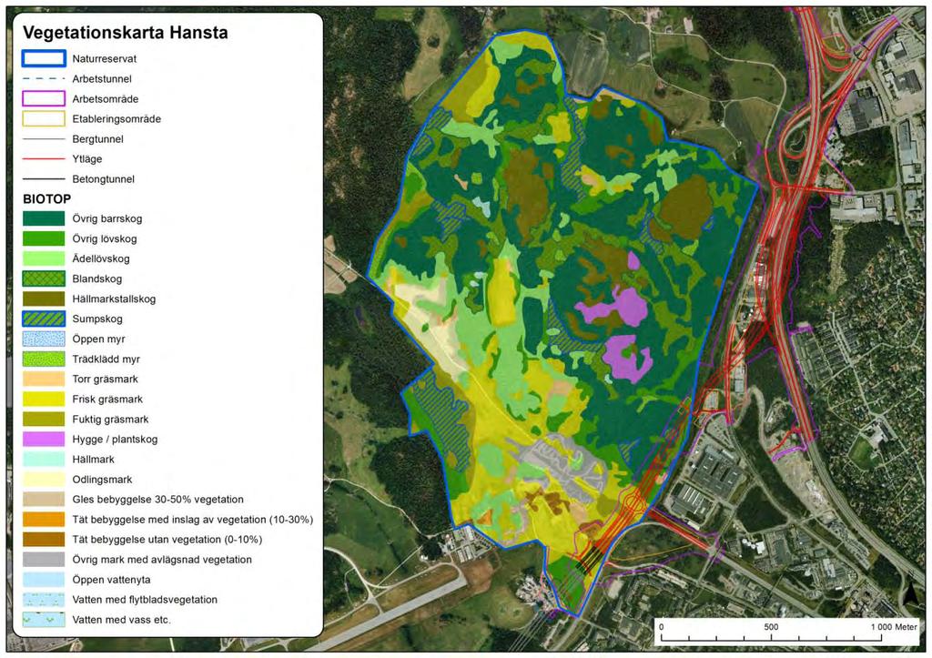 PM, Kompletterande natur- och kulturmiljöutredningar, Hansta naturreservat Figur 2. Biotoper i Hansta.