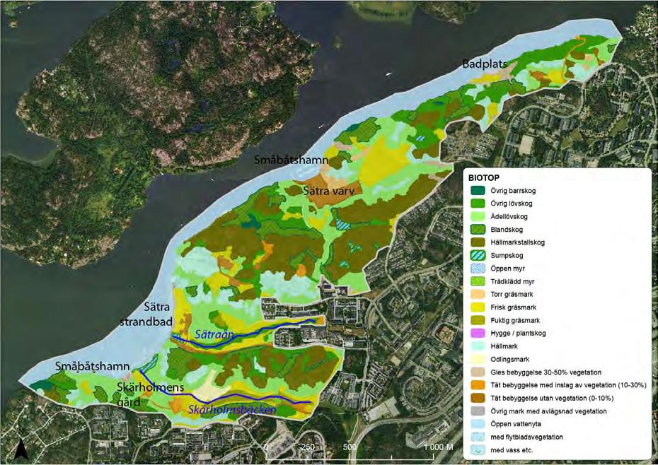 PM, Kompletterande naturoch kulturmiljöutredning, Sätraskogens naturreservat Figur 1. Sätrareservatets avgränsning och olika biotoper 2 Nuläge 2.
