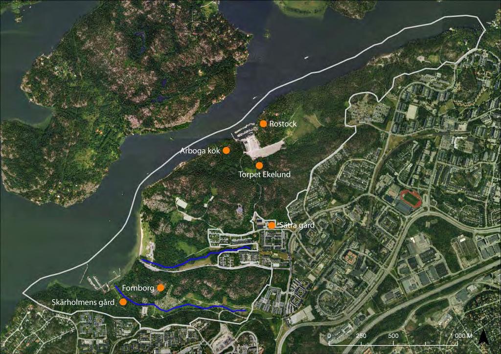 PM, Kompletterande naturoch kulturmiljöutredning, Sätraskogens naturreservat Figur 5. Kulturhistoriska miljöer inom Sätraskogens naturreservat.