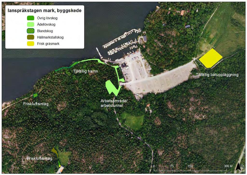 PM, Kompletterande naturoch kulturmiljöutredning, Sätraskogens naturreservat Figur 9. Naturmark som tas i anspråk under byggskedet av Förbifarten.