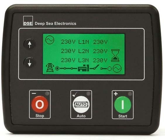 1 DSE 4510 MKII Kontrollera panelen via knapparna, Stopp/Reset, Auto läge and Manuell/Start. Vid normal användning används endast dessa knappar.