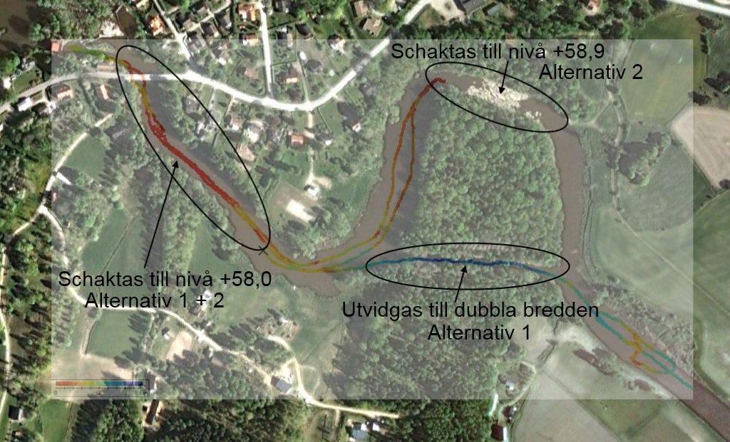 e. MQ (20 m 3 /s) f. MLQ (3,6 m 3 /s) Flödenas storlek har beräknats av SMHI (Bilaga 1).