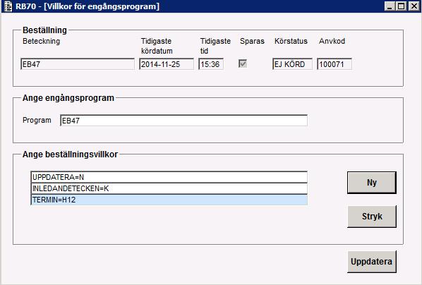 Thom Jönsson 2016-02-19 9 (13) 2.2 Exempel på batchbeställning Exempel på beställning av EB47: Figur 1.