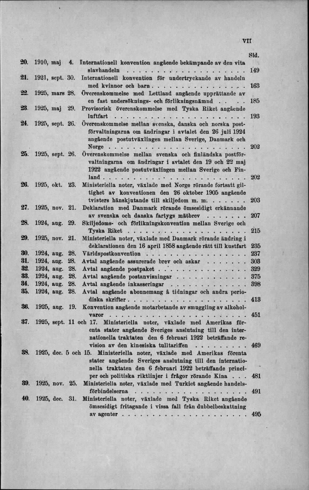 20. 1910, maj 4. Internationell konvention angående bekämpande av den vita s la v h a n d e ln... 21. 1921, sept. 30. Internationell konvention för undertryckande av handeln med kvinnor och b a r n.