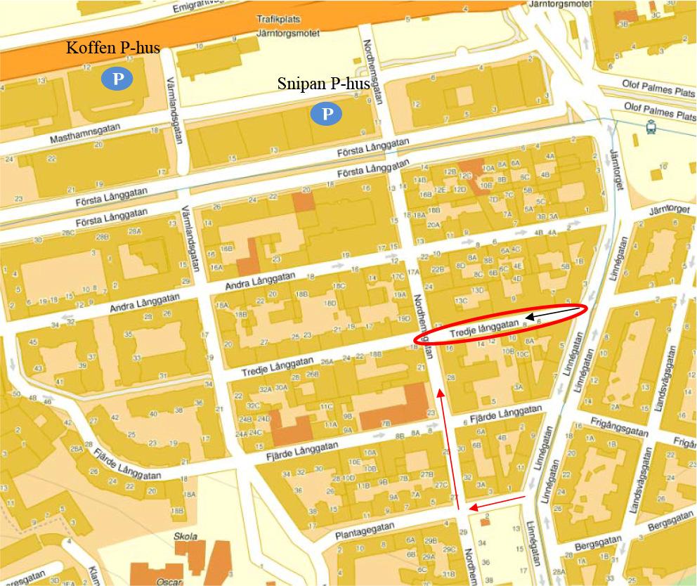 Karta över området runt Tredje Långgatan
