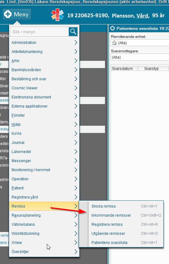 Remissvar finns under Remiss Patientens svarslista Du
