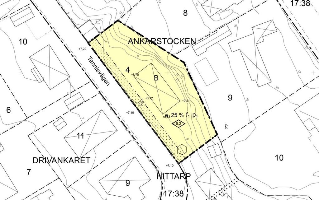 2 Planförslag 2.1 Områdets disposition och bebyggelse Byggnaden på fastigheten Ankarstocken 4 ligger delvis på mark som enligt gällande detaljplan inte får bebyggas.