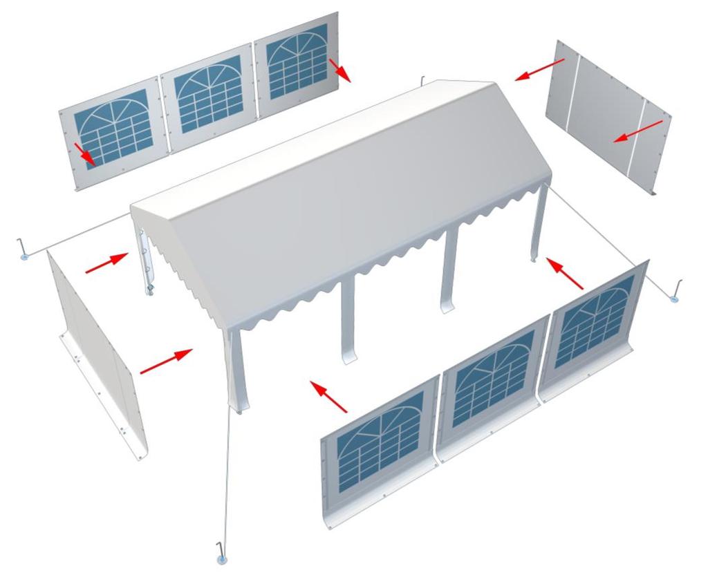 5. Sæt alle sidevægge og gavle på teltet.