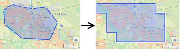 Längs kantlinjen finns ett antal vita handtag som man kan dra i för att flytta det hörnet. ta bort en punkt genom att föra musen över en vit punkt som du vill ta bort.