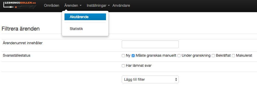 Manualer Jonas Rankvist Öppen 2016 06 27 M1 49(51) 11. Akutärenden 11.1. Vad är ett akutärende? Akutärenden i Ledningskollen.