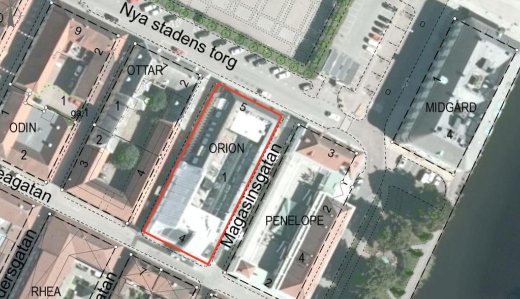 i rött Orotofo, planområde markerat i rött