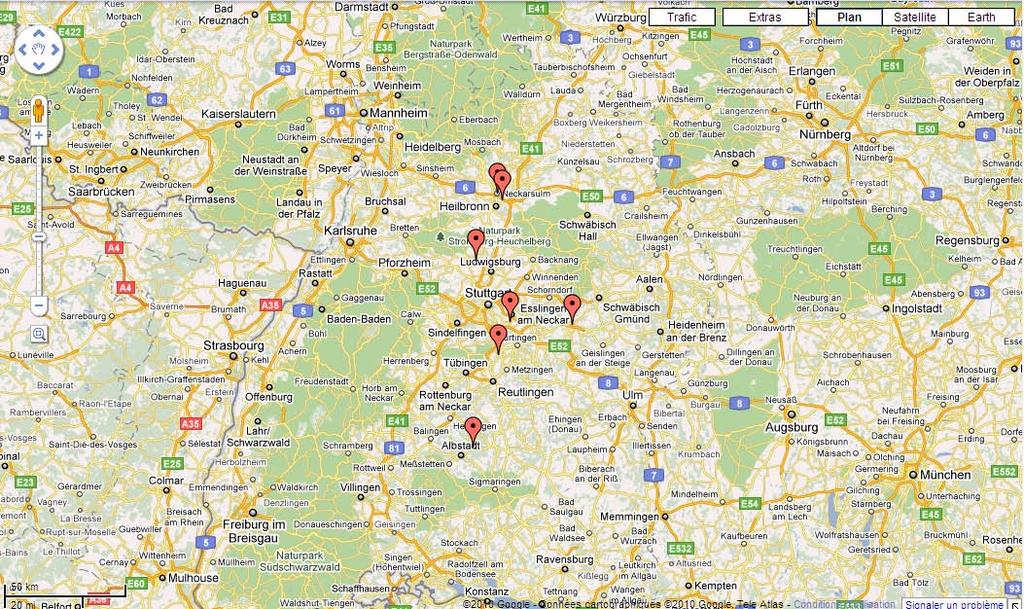 4. Resultat i Tyskland 4.1. Placering av uppmätta system I Tyskland är de flesta av systemen samlade i närheten av Stuttgart (Baden Württemberg), där ITW har sin kontorsbyggnad.