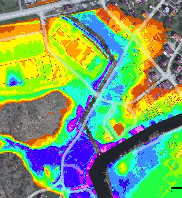 6 VATTENNIVÅER/HÖJDANALYS NEDSTRÖMS KÄLLEVÄGEN Modellen har utförts för att undersöka området uppströms Källevägen.