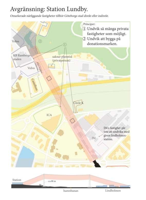 Karta med förslag till detaljplaneområde vid Lundby
