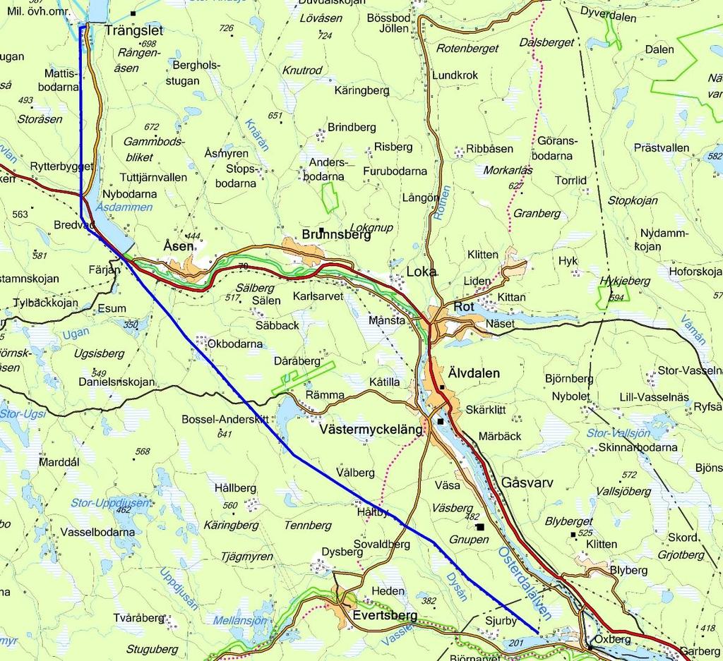 Ombyggnation av 145 kv ledning Trängslet-Oxberg samt 50 kv ledning Trängslet-Åsen, Älvdalen och Mora kommuner, Dalarnas län Underlag för samråd