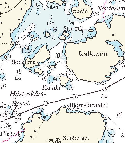 9 Nr 40 Sweden. Skagerak. Stigfjorden. Kälkerön. Underwater rock. Position: 58-04,343N 11-33,404E W of Kälkerön Insert underwater rock surrounded with 3 metres depth contour.