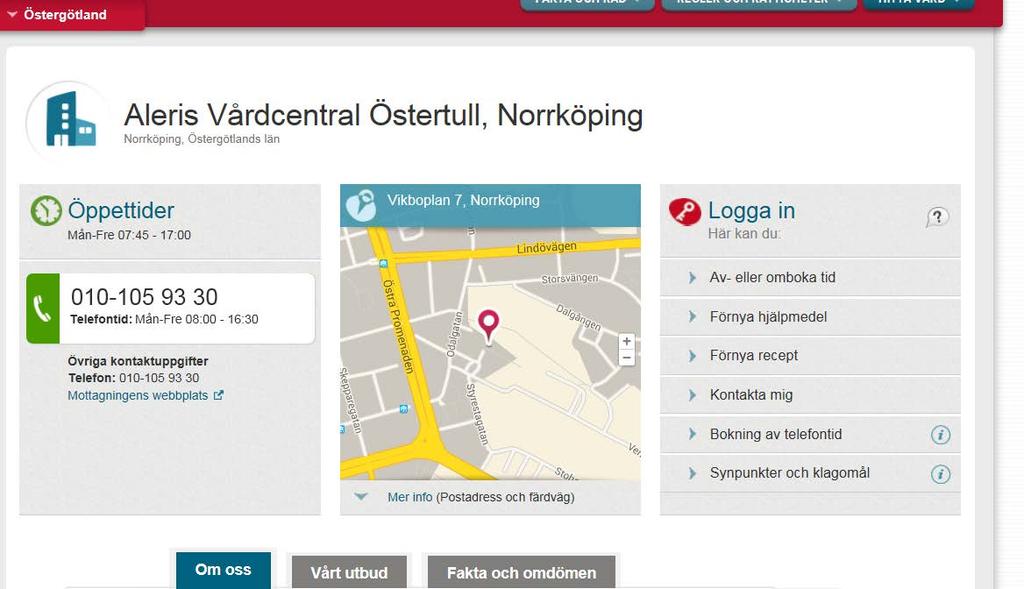 för musen över en extern e-tjänst får man upp texten Extern e-tjänst utan koppling till 1177 Vårdguiden. Funktionen för att lägga till i:et ligger i Kontaktkortsadmin [12.