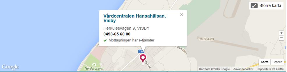 Figur 12 Bilden visar bland annat upp Mottagningen har e-tjänster när man klickar på kartnålen. 3.4.