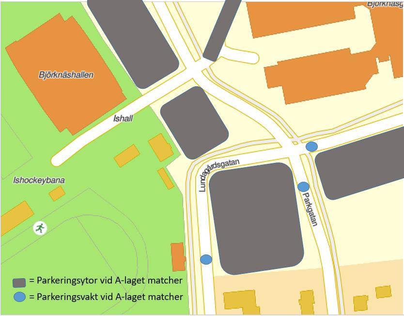 Parkeringar vid A-lagets matcher.