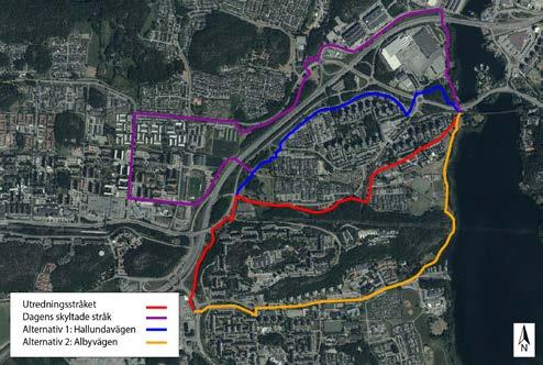 STUDERADE ALTERNATIV Den nya cykelkopplingen som beskrivs i åtgärdsförslaget bygger på ett omfattande analysarbete som har utförts tillsammans med Botkyrka kommun.