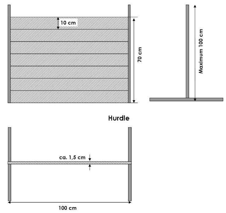 Bilaga 1 Täckt hopphinder för moment 9 I klass 1 & 2 och moment 8 i klass 3. Maxhöjden är 50 cm för klass 1 och 70 cm för klass 2 & 3.