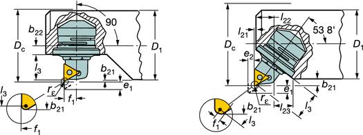 UPPBORRNIN inbearbetning Monteringsdimensioner för T-MAX U finborrenheter R/L148C Rak montering Vinkelmontering K r = 90 (0 ) K r = 90 (0 ) ROT - SW Nosradie Dimensioner, mm (tum) Visas i