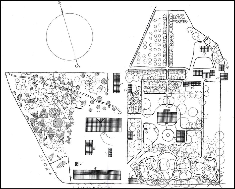 Situationsplan 1936 Stadsträdgården 1953 förstörs mangårdsbyggnaden av eld. Vedeby gård förvärvas av kommunen och i början av 1970-talet etableras Stadsträdgården inom området.