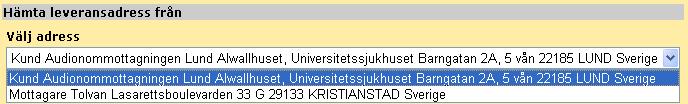 Klicka på Nu visas samtliga uppgifter om din förskrivning Viktigt att kontrollera/komplettera mottagarens telefonnummer Välj adress i rullist,