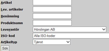 I listan, se ex nedan, markerar du i rutan till hö, den aktuella artikeln, och klickar på Beställ. Den valda artikeln hamnar då på den påbörjade kundordern.