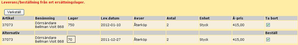 Klicka på Du kommer då till orderraderna: Fyll i artikelnummer och antal på de artiklar du önskar beställa. Klicka på!