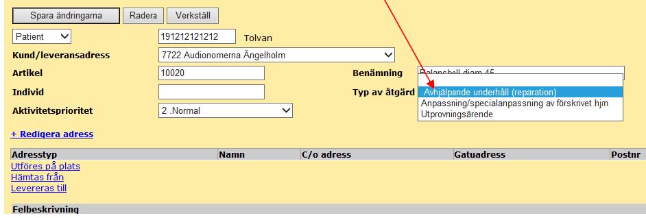 I rullisten som visas, väljer du arbetsorder.