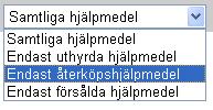 !! Huvudhjälpmedel = Ex Hörapparat Tillbehör = t.ex. Portabel flashmottagare Reservdel = t.ex. Batteridörr Inställning = används ej Tjänst = t.ex. Tjänsteköp från Utgångsläge är alltid att visa Samtliga!