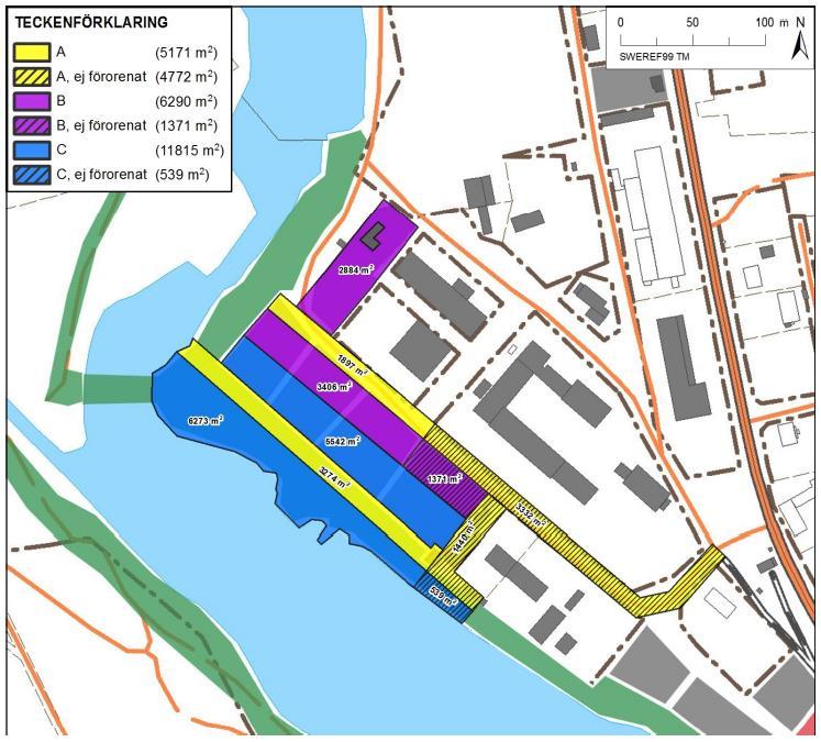 Figur 3-2 Zoner A, B och C i delområde 3 och 4 (Golder, 214b). 3.5 Beskrivning av åtgärdsalternativ Inom ramen för SAFIRE-projektet utvärderas sex åtgärdsalternativ i de sociala och ekonomiska domänerna.