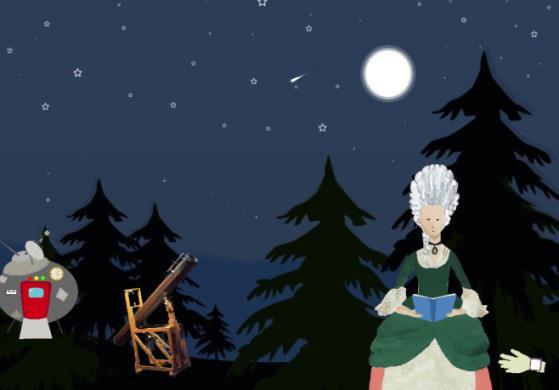 Figur 10: Kirch är ute i skogen och stjärnskådar. Om användaren vill kan den få prova Kirch teleskop. 5.1.9 Troférum Efter tidsresorna kan det hända att användaren har hittat någon trofé hos de personer denna har besökt.
