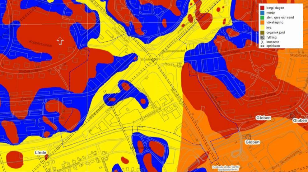 2.3 GEOLOGI OCH GEOHYDROLOGI Grontmij AB har utfört en geoteknisk inventering av Årstastråket Detaljplaneområde III (2014-08-28), innehållande en geoteknisk- och geohydrologisk utredning.