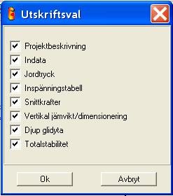 Utskrift Mn hr möjlighet tt välj vilk delr som skll ingå i resulttutskriften. Menyn nedn visr de lterntiv som finns. Mrker ll önskde vl.