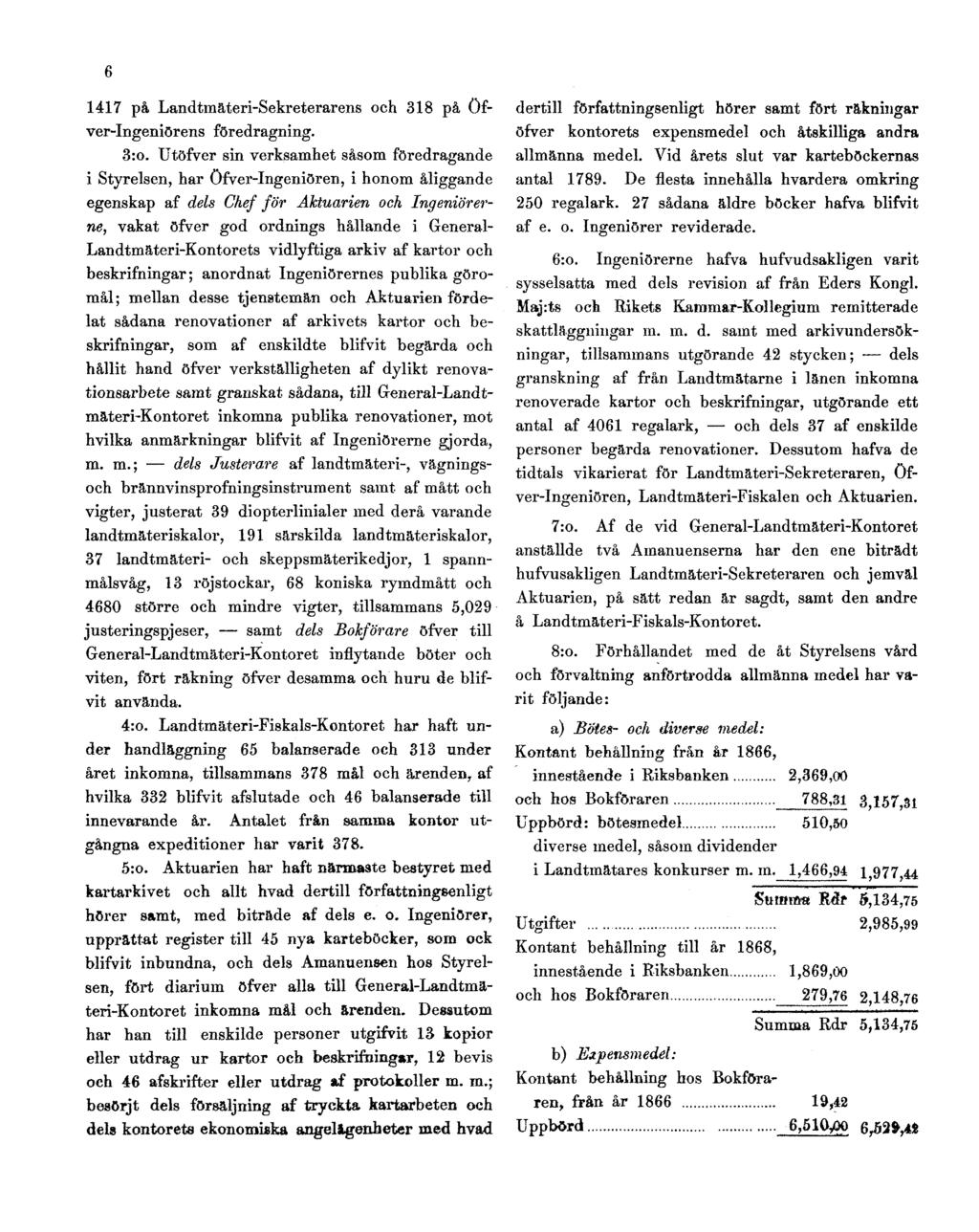 6 1417 på Landtmäteri-Sekreterarens och 318 på Öfver-Ingeniörens föredragning. 3:o.