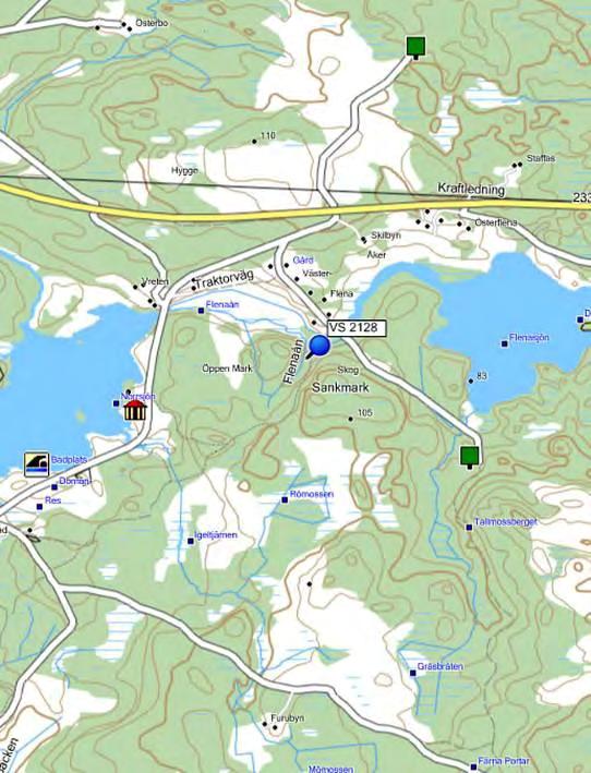 Provtagningslokalen var som djupast 0,75 och medeldjupet var ca 0,5 m. Vattenhastigheten var forsande och vattennivån bedömdes som hög. Vattnet var klart men färgat och temperaturen låg på 14,9 0 C.