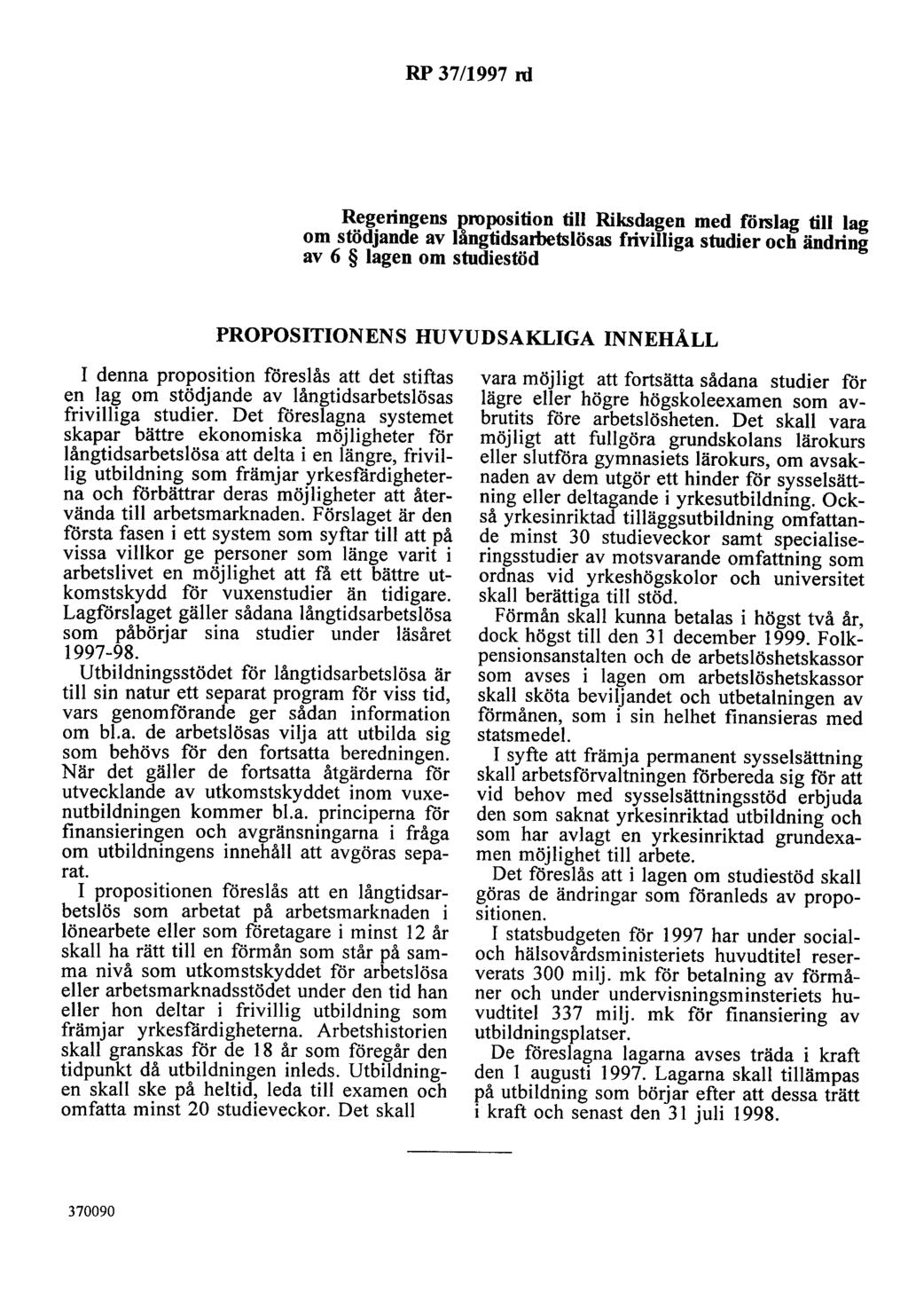 RP 37/1997 rd Regeringens J?