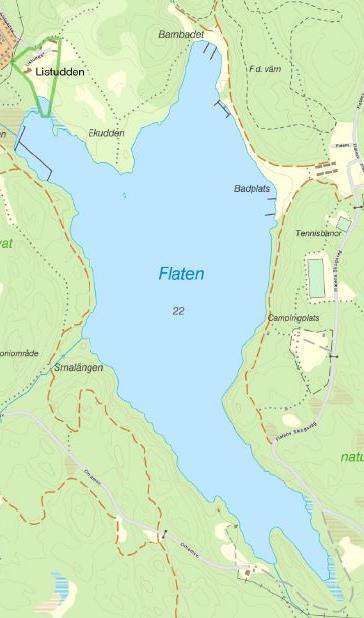 Till höger miljöbilder från sjön - Barnbadet i Flatens nordöstra del (transekt 2) och viken vid Listudden i nordväst (transekt 4).