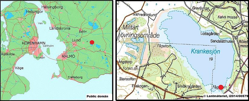 2 Metod 2.1 Studieområde Krankesjön (55 42 N; 13 28 E) ligger 15 km öster om Lund (Figur 1) och är en grund näringsrik sjö som hyser en rik fågelfauna (Länsstyrelsen, 2012a).
