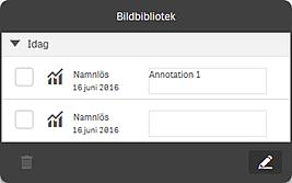 1. I storytelling-vyn klickar du på Å i berättelsens verktygspanel. Bildbiblioteket öppnas med dina ögonblicksbilder sorterade i datumordning. Den nyaste bilden ligger överst. 2.