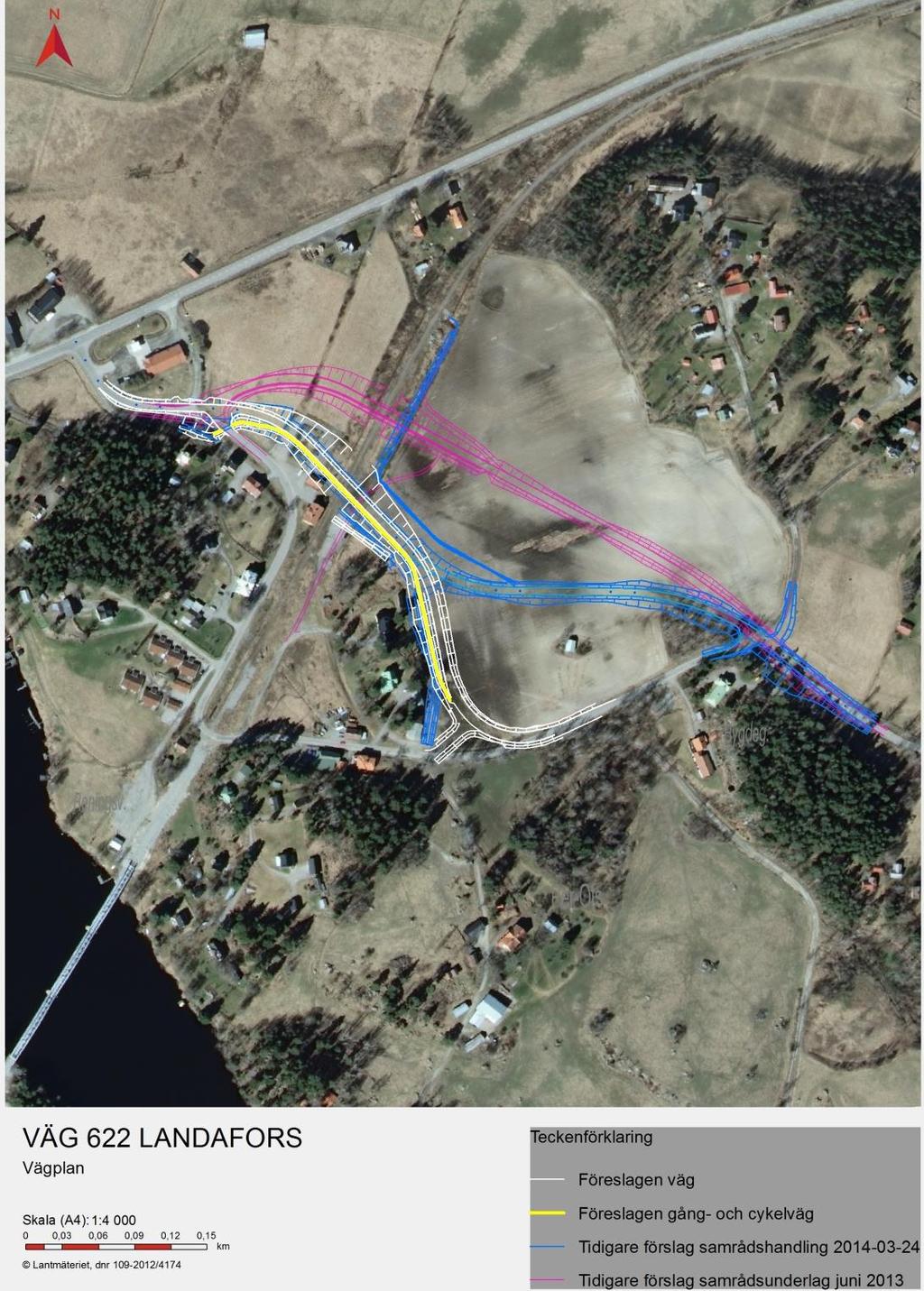undvika jordlager med sulfidlera. Portläget påverkas inte av de pågående diskussionerna om placering av vägen. Figur 6. Alternativa placeringar av vägporten. Det vita alternativet har valts. 8.