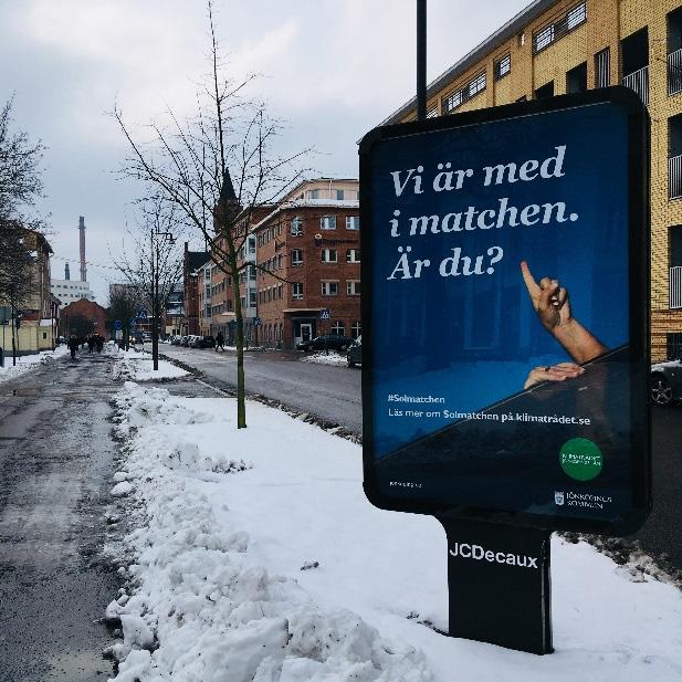 Bild 1 - Jönköpings kommun signalerar sitt deltagande i Solmatchen Vilken påverkan Solmatchen inneburit som peer effect är dock svår att utvärdera.