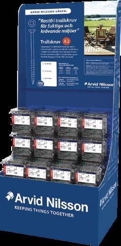 nr Box 4,2x42/4,2x56/4,8x75* 60308008 Display 264 st 4,2x56 60308016 Display * Innehåller 66 st 4,2x42 mm, 132 st 4,2x56 mm, 66 st 4,8x75mm Trallskruv med cut A2 & A4 Displayerna innehåller