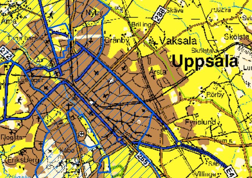4 Figur 4. Vattenskyddsområde för Uppsala- och Vattholmaåsarna. Detaljplaneområdets ungefärliga lokalisering är markerat med rött.