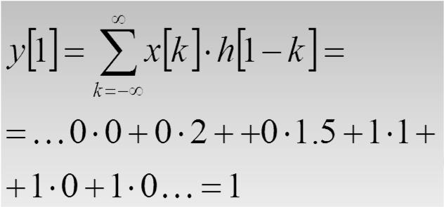 2 1 x[n] 2 1 h[n] n n 2 1 x[k] k 2 1 h[-k] k h[n-k] n-3 n-2 n-1 n