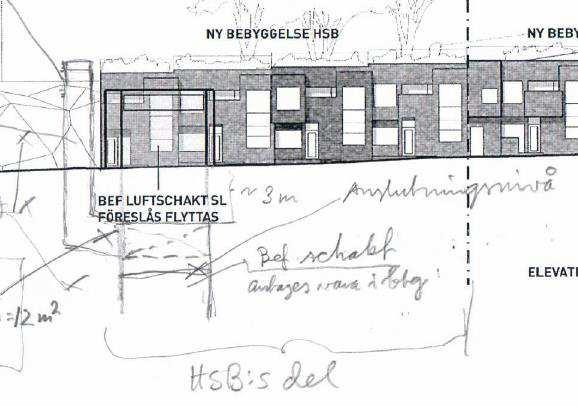 Skisser och foton visar en konflikt med ett ventilationschakt för SL:s